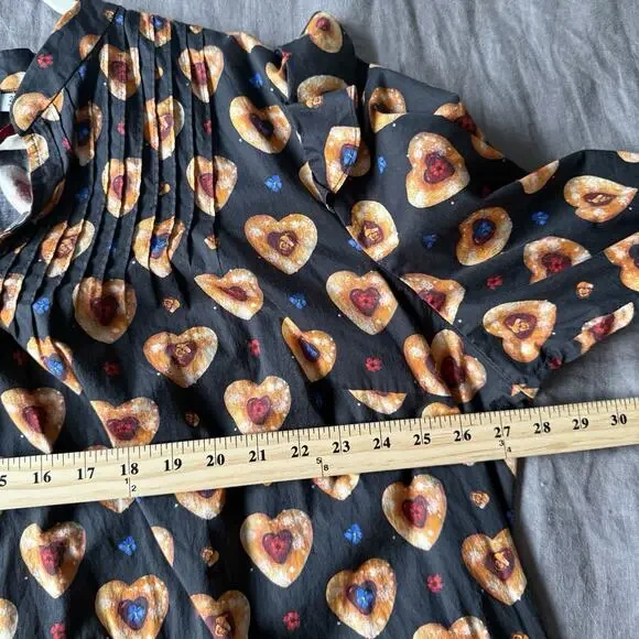 Rachel Antonoff Long Sleeve Mini Laura Dress 100% Cotton Heart Cookies Tie Neck - Picture 9 of 12